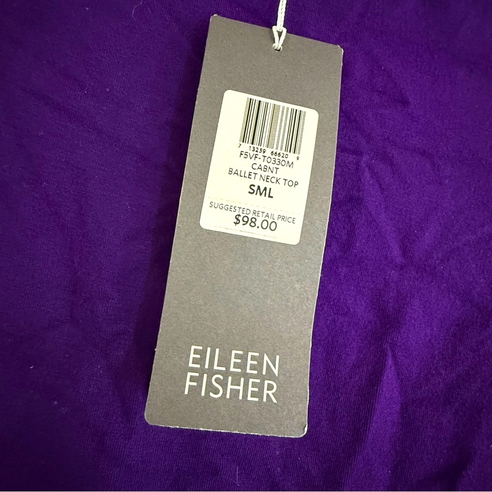 New with Tags Eileen Fisher Jersey scoop Neck Top . Purple NWT S capsule